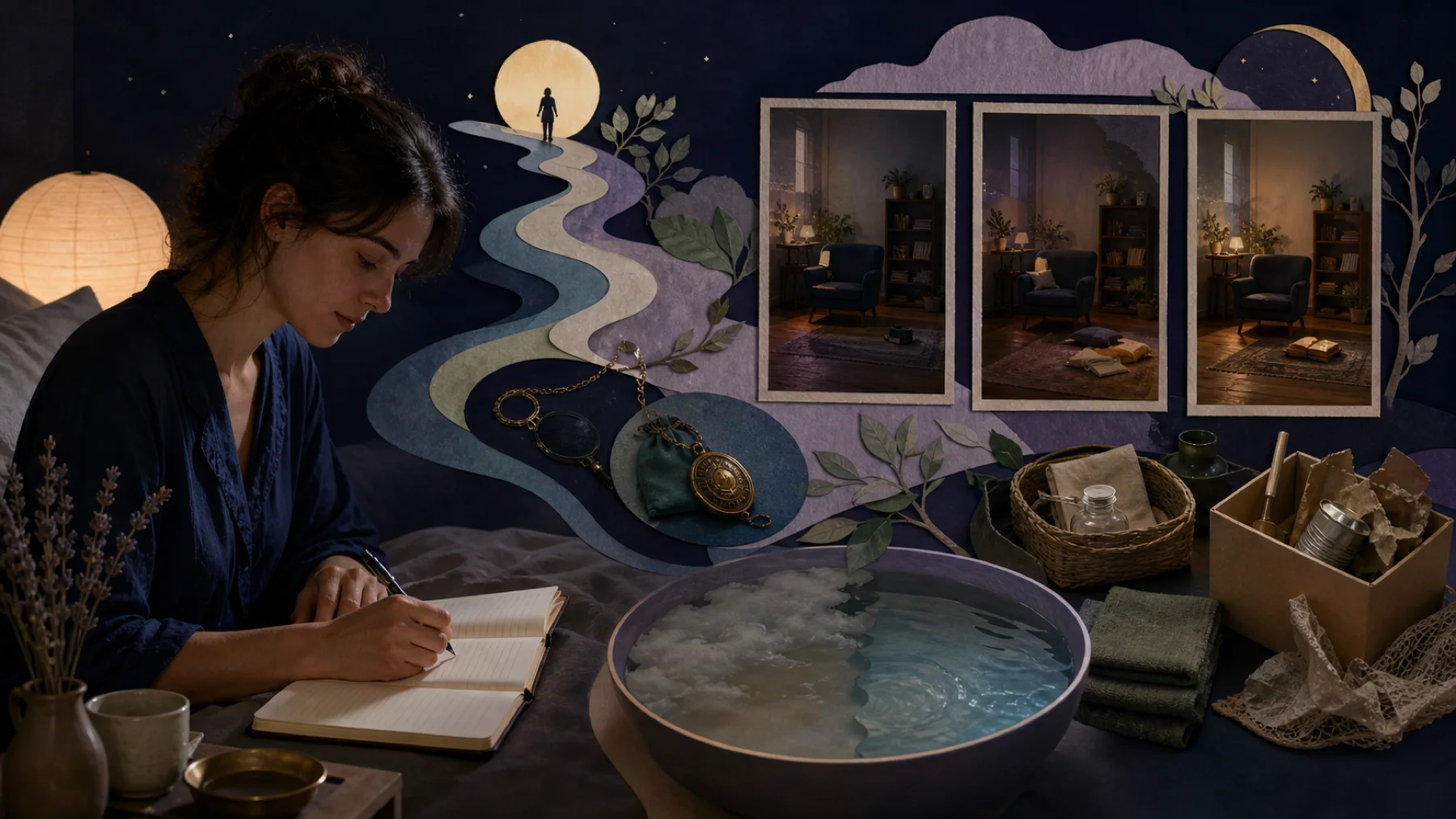 Version comparison board aligning a recurring dream scene by anchors, changed fields, sequence, ending, and dated context